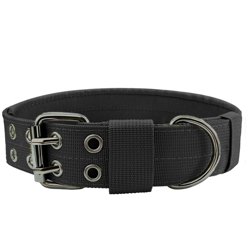 Bozenu Heavy Duty Dog Collar for Large Dogs, Tactical Dog Collars with Metal Buckle & D Ring, 1.5" Width Thick Adjustable Nylon Dog Collar for Medium Dogs, Black/L - Image 1