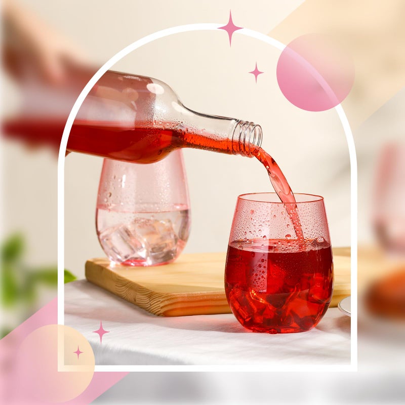 Layhit 32 Pcs Pink Stemless Wine Glasses Plastic Reusable Unbreakable Whiskey Champagne Drinking Glasses Cups for Valentine Wedding Anniversary Birthday Party (14 Oz) - Image 5