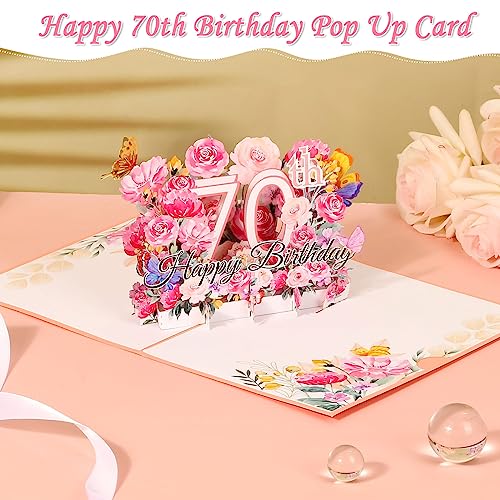 Caffox 70th Birthday Card for Women, 70th Birthday Gift Greeting Card for Her, Mom, Wife, Grandma Flower Popup Happy Birthday Card with Blank Note and Envelope - Image 4