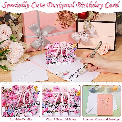 Caffox 70th Birthday Card for Women, 70th Birthday Gift Greeting Card for Her, Mom, Wife, Grandma Flower Popup Happy Birthday Card with Blank Note and Envelope - Image 5
