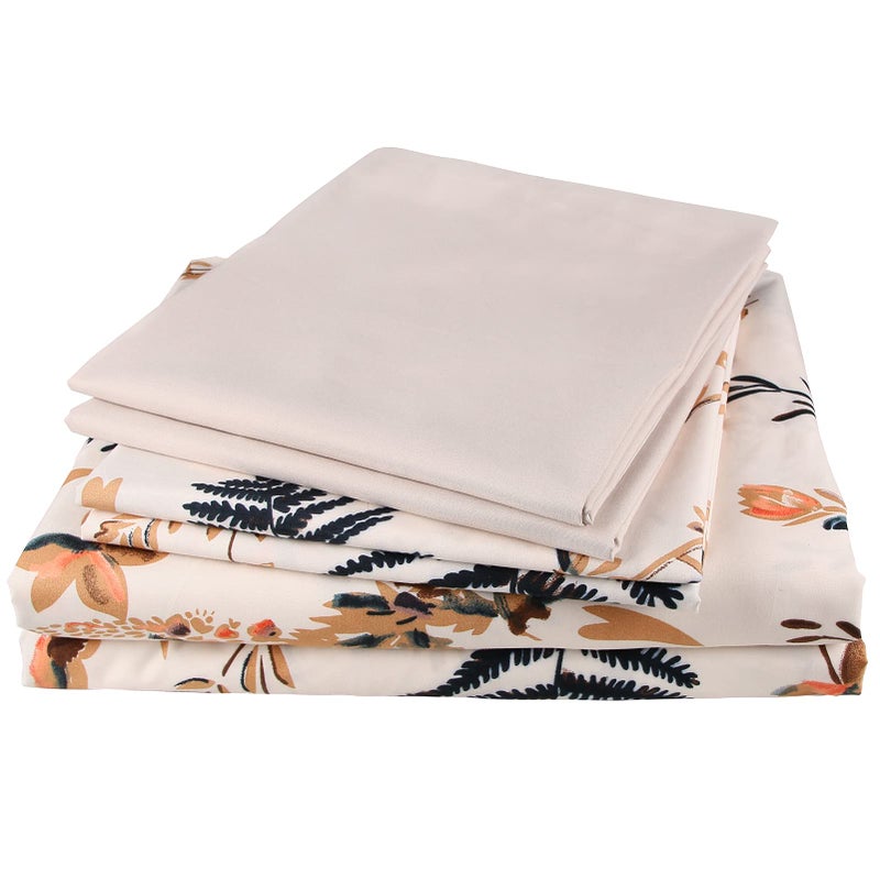 JSD Blush Boho Floral Printed Sheet Set King Size 6 Piece Soft Botanical Microfiber Bed Sheets Extra Deep Pocket