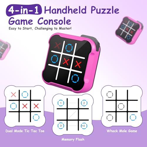 uimomn Tic Tac Toe Game 4 in 1 Handheld Educational Game Machine Electronic Tic Tac Toe Game for Education and Memory Growth Home Toy Board Game for Kids and Adults Purple - Image 5