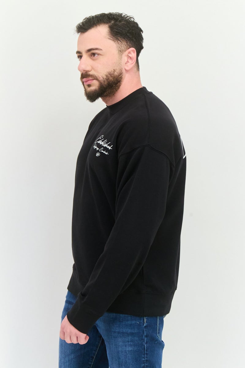 Established Redefining Essentials Men Crew Neck Long Sleeves Brand Logo Sweatshirt, Black - Image 2