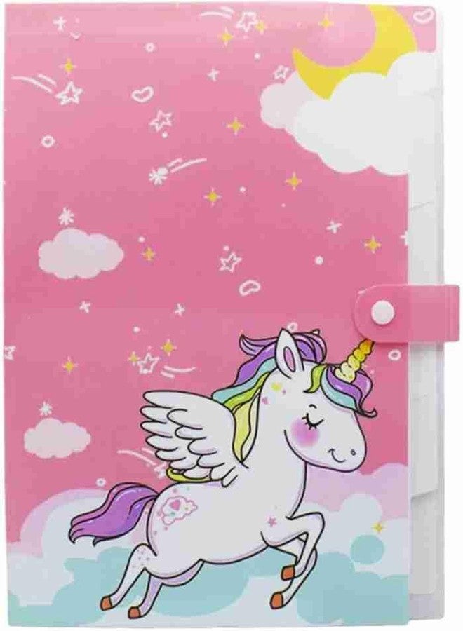 KALRA MAGIC Kids A4 File Folder Button Lock | Cartoon Theme Expandable Document Organizer Bag for Kids | 6 Pocket File Holder Certificates Test Papers Homework & School Documents Waterproof Storage - Image 1