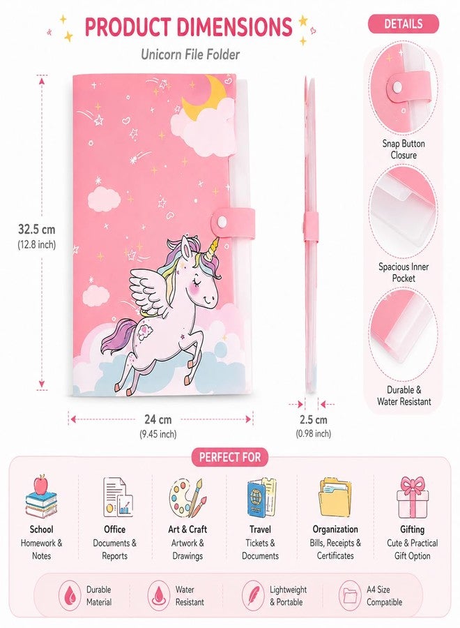 KALRA MAGIC Kids A4 File Folder Button Lock | Cartoon Theme Expandable Document Organizer Bag for Kids | 6 Pocket File Holder Certificates Test Papers Homework & School Documents Waterproof Storage - Image 2