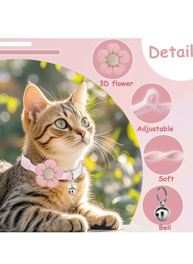 2 PCS Breakaway Cat Collars with Bells, Kitten Collar for Girl Boy Adjustable Safety Kitty Collars for Cats Puppy and Small Pets (Pink + White) - Image 2