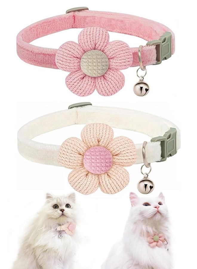 2 PCS Breakaway Cat Collars with Bells, Kitten Collar for Girl Boy Adjustable Safety Kitty Collars for Cats Puppy and Small Pets (Pink + White) - Image 1