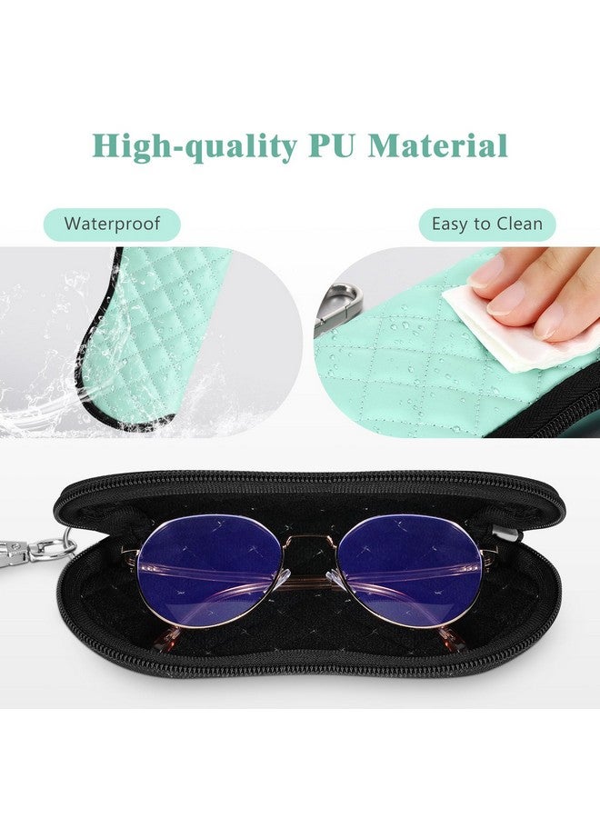 MoKo Eyeglass Soft Case Zippered Neoprene Sunglasses Pouch With Clip For Men Women Mint Green Rhombus - Image 2