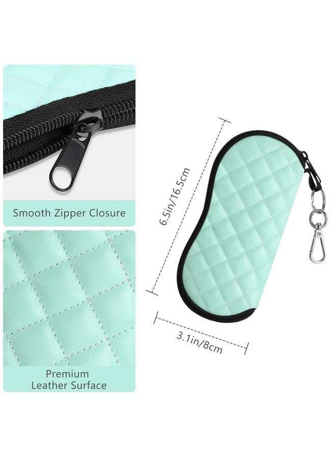 MoKo Eyeglass Soft Case Zippered Neoprene Sunglasses Pouch With Clip For Men Women Mint Green Rhombus - Image 3