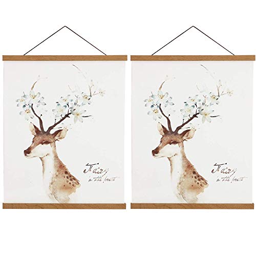 Artmag 2 Pack Magnetic Poster Hanger Frame 22x34 22x28 22x30 Light Wood Wooden Magnet Canvas Artwork Print Dowel Poster Hangers Frames Hanging Kit Teak Wood 222 Packs
