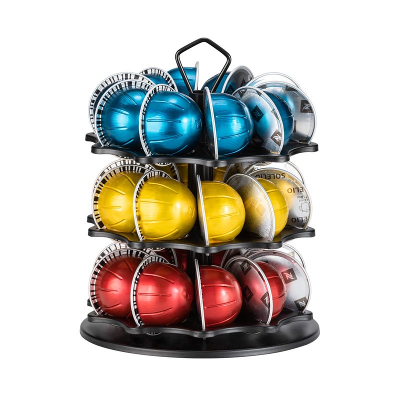 FlagShip Coffee Pod Holder Carousel 3 Tier for Vertuo Pod Holder Metal DIY Install Small for Vertuo Pod Stand 30 Pods Capacity