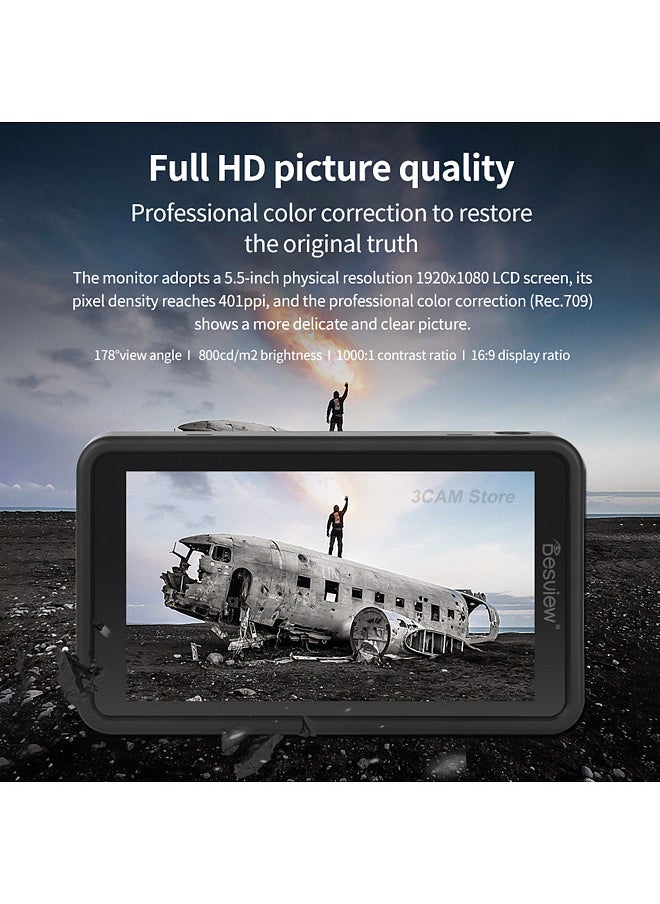 Generic - R5II 5.5 Inch Compact 4K Camera Field Monitor Touchscreen HDMI Input & Output 800Nits Hight Brightness HDR Monitoring 3D LUT with Sunshade for DSLR Camera - Image 1