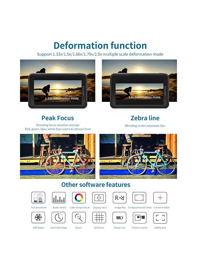 Generic - R5II 5.5 Inch Compact 4K Camera Field Monitor Touchscreen HDMI Input & Output 800Nits Hight Brightness HDR Monitoring 3D LUT with Sunshade for DSLR Camera - Image 1