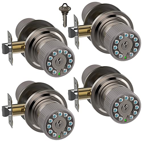 iulock Smart Door Knob with Keypad and Key,Keyless Entry Door Lock with Rubber Grip, Auto Lock,50 User Code,Waterproof, Easy to Install and Program for Bedroom(Stain Nickel Same Key 4 Pack) - Image 1