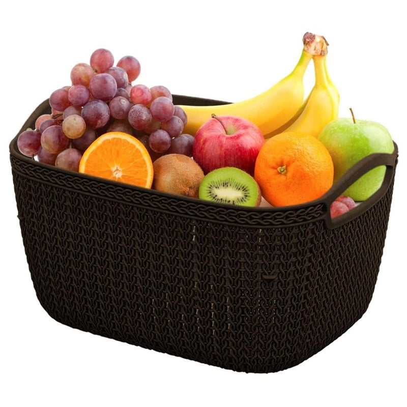 Black Olive سلة شبكية زيتون سوداء - صندوق تنظيم متعدد الاستخدامات بلاستيك غير قابل للكسر بحجم كبير للخضروات والفواكه والقرطاسية ومستحضرات التجميل للتخزين في المكتب والمطبخ والحمام مع مقبض (Q-5) - Image 4