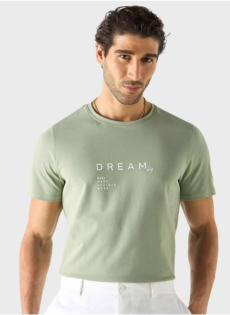 ايكونيك Slogan Print Crew Neck T-Shirt