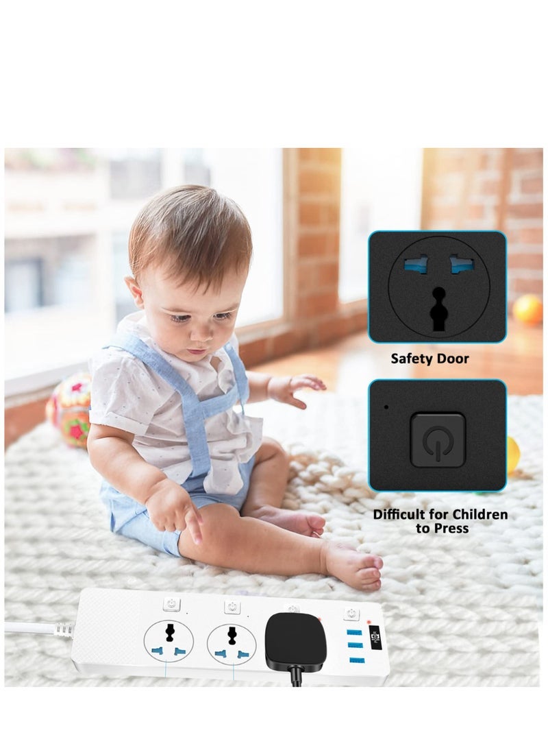 كابتن تيك Power Extension Cord with Multi Sockets 3 Universal Outlets , 3 Auto ID USB PD Ports For Mobile Charging, And 2m Extension Cord for Home, Office, Dorm Essentials - Image 5