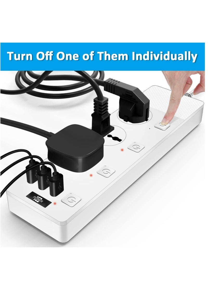 كابتن تيك Power Extension Cord with Multi Sockets 3 Universal Outlets , 3 Auto ID USB PD Ports For Mobile Charging, And 2m Extension Cord for Home, Office, Dorm Essentials - Image 2