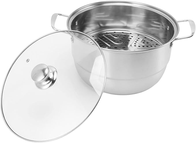 Double Layer Stainless Steel Vegetable Steaming Pot Large Capacity With Glass Lid - Image 1