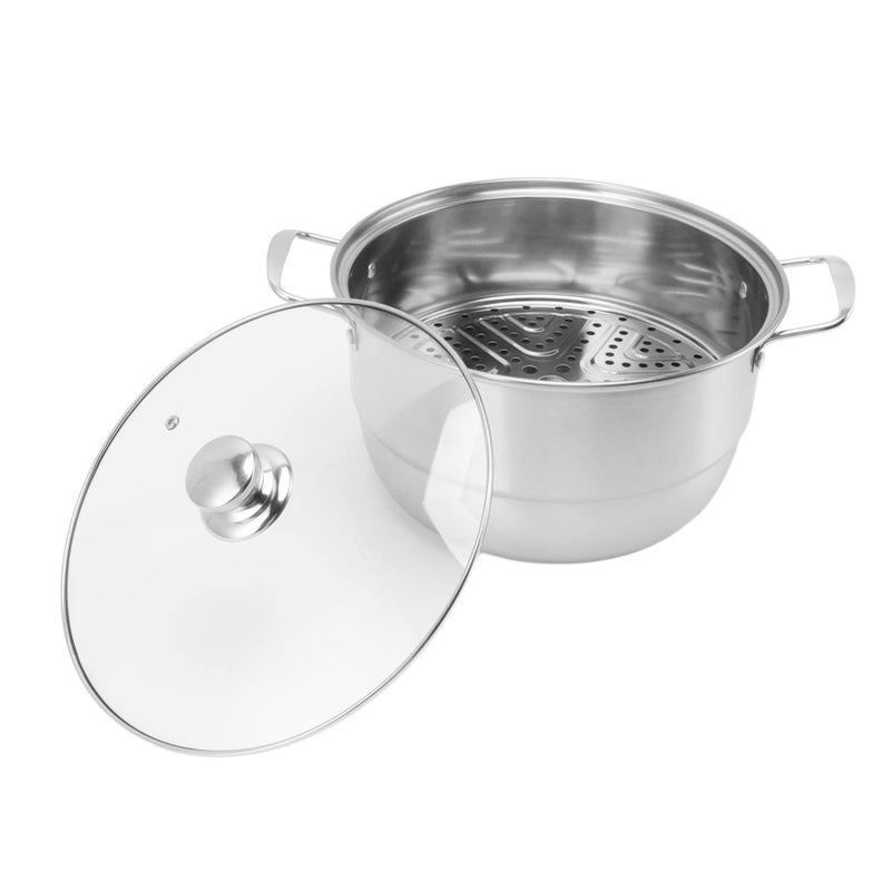 Double Layer Stainless Steel Vegetable Steaming Pot Large Capacity With Glass Lid - Image 2