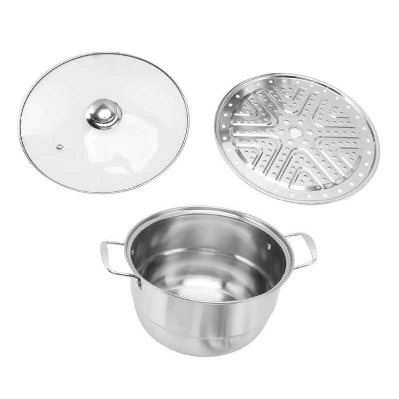 Double Layer Stainless Steel Vegetable Steaming Pot Large Capacity With Glass Lid - Image 3