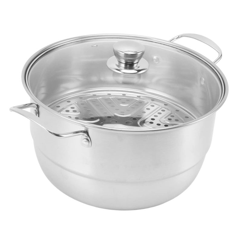 Double Layer Stainless Steel Vegetable Steaming Pot Large Capacity With Glass Lid - Image 5