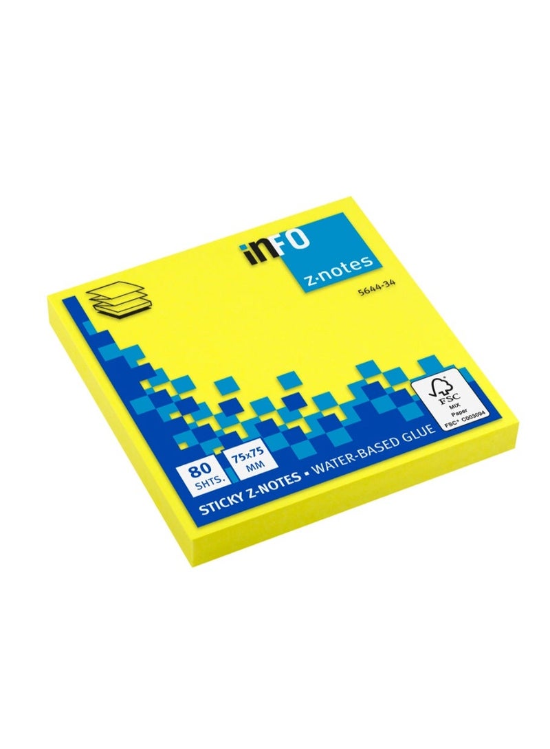 infonotes InfoNote - Sticky Yellow Z-Notes - 75 x 75 mm - 80 Sheets 12pcs - Image 1
