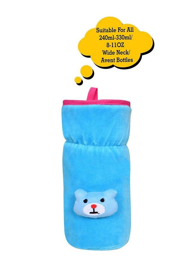 The Little Lookers Bottle Covers For Philips Avent;Broad Neck Feeders Soft Plush Cute Animated Patterned Stretchable Baby Feeding Bottle Cover With Easy To Hold Strap For 240 260Ml And 330Ml (Blue)  - Image 2