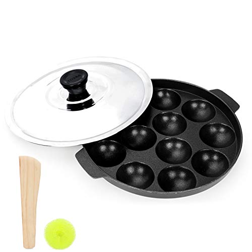 Tosaa Non-Stick 12 Cavity Appam Patra with Stainless Steel Lid- Back - Image 1