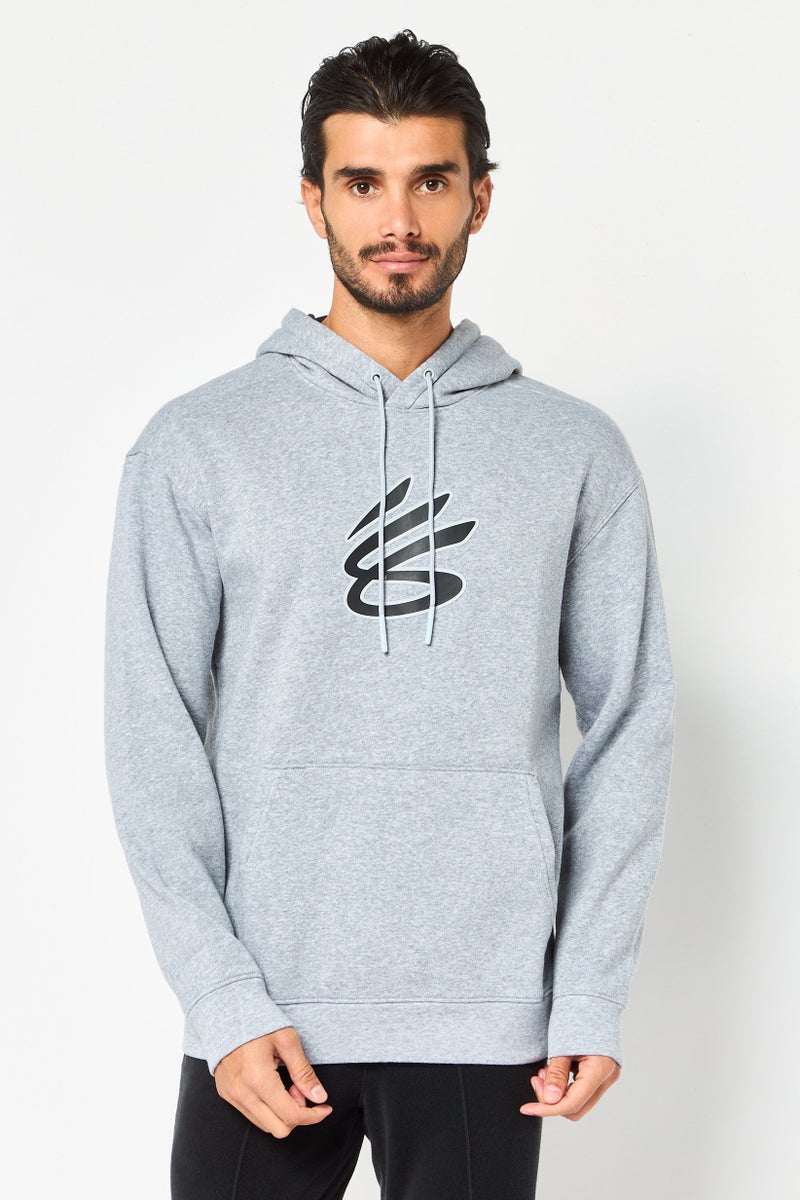 UNDER ARMOUR هودي خارجي طويل الأكمام للرجال من كاري × أندر أرمور، رمادي - Image 1