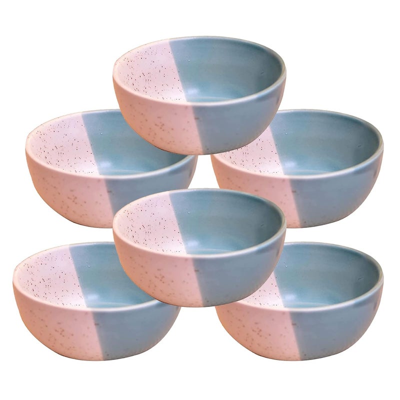 Kunhar Ceramic Dessert Bowls 200 ML 6 Pieces White Dusty Blue - Image 1