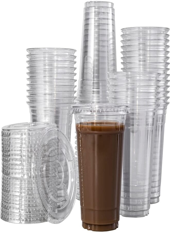 Generic - [Indulge Forward], 16oz-50sets Crystal Clear Plastic Cups with Clear Flat X Hole Lids [50cups+50lids] - Image 1