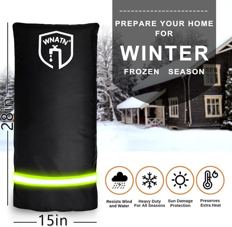 WNATN Outdoor Faucet Cover for Winter Freeze Protection,28" L x 15" W,Waterproof Outdoor Large Spigot Covers Winter Insulated,2PCS(Black) - Image 5
