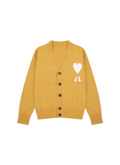 Generic Trendy Brand Love Knit Cardigan Oversized V-Neck Sweater Yellow [a8129]  - Image 1