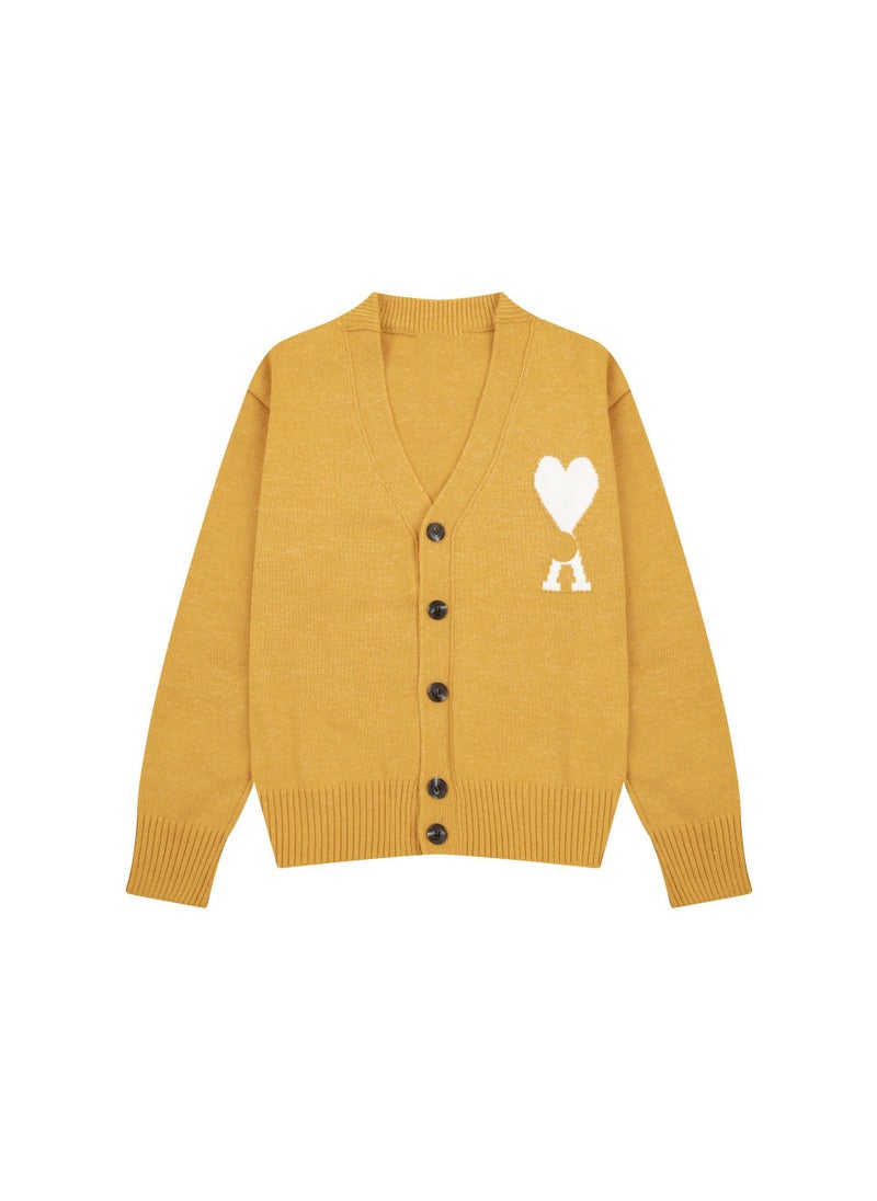 Generic - Trendy Brand Love Knit Cardigan Oversized V-Neck Sweater Yellow [a8129] - Image 1