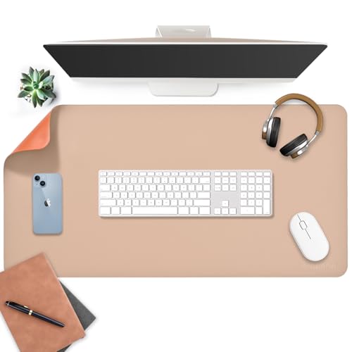 Aropana Vegan Leather Desk Mat | Large Reversible Mouse Pad & Computer Table Protector | Dual-Side Waterproof Extended Laptop Pad with Edge-Stitched Design (90x45cm, Apricot and Orange) - Image 1