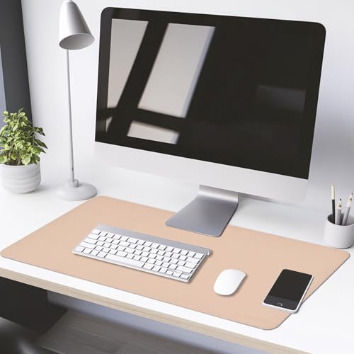 Aropana Vegan Leather Desk Mat | Large Reversible Mouse Pad & Computer Table Protector | Dual-Side Waterproof Extended Laptop Pad with Edge-Stitched Design (90x45cm, Apricot and Orange) - Image 4