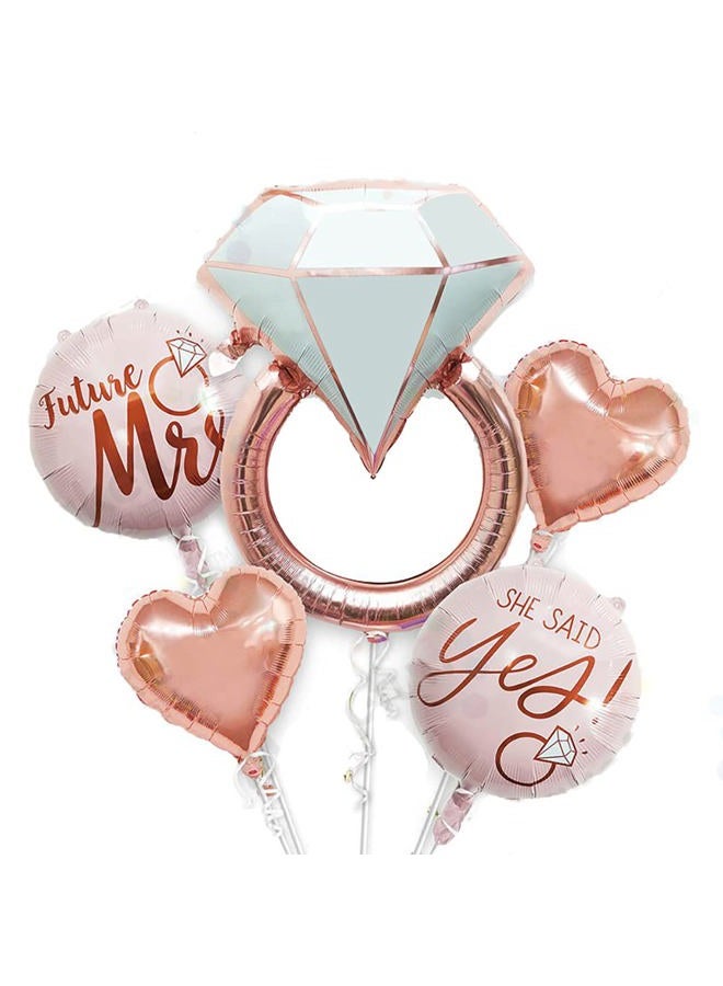 Delphinus Diamond Ring Foil Balloon Set, 5pcs Bridal Shower Supplies for Bridal Shower Bride to be Party Wedding Engagement Decoration - Image 1
