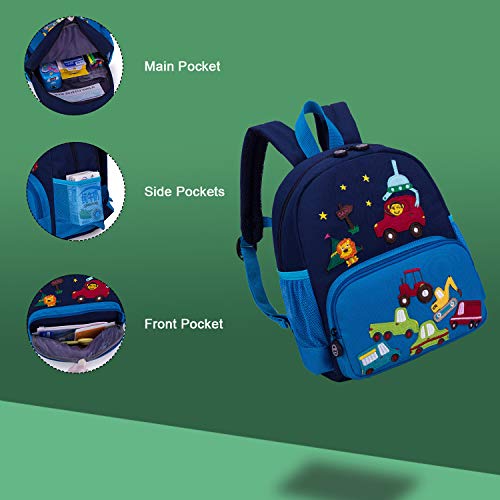 willikiva Cute Zoo Little 3d Backpack Kids Backpack for Boys and Girls Toddler Backpack Waterproof Preschool (Blue Car) - Image 4
