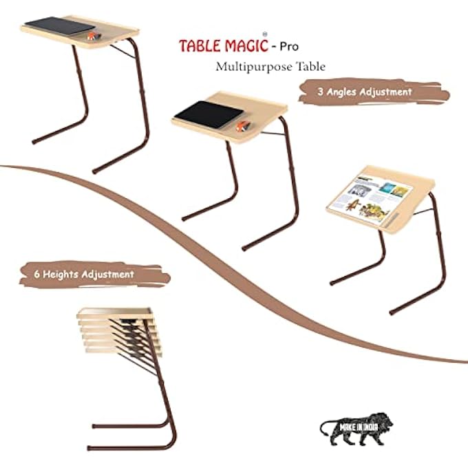 TABLE MAGIC - PRO EXTENDED WORK SPACE LAPTOP TABLE MAT FINISH LAPTOP TABLE MULTIPURPOSE HEIGHT ADJUSTABLE WORK STUDY TV TRAY TABLE LAP DESK (PRO-GOLD MARBLE) - Image 3