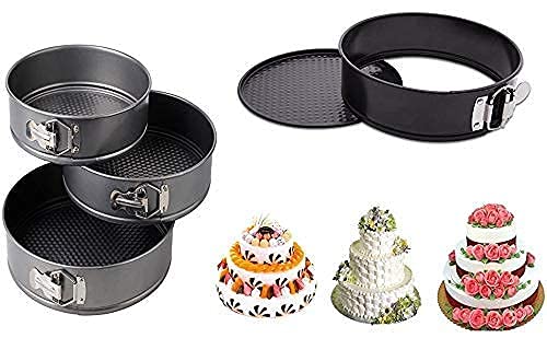 JEYANG Teflon Coated Spring Form Set of 3 Round Cake Mould for Baking Non Stick Cake TinsPanTray for Microwave Oven and Cooker Black 18cm20cm22cm - Image 2
