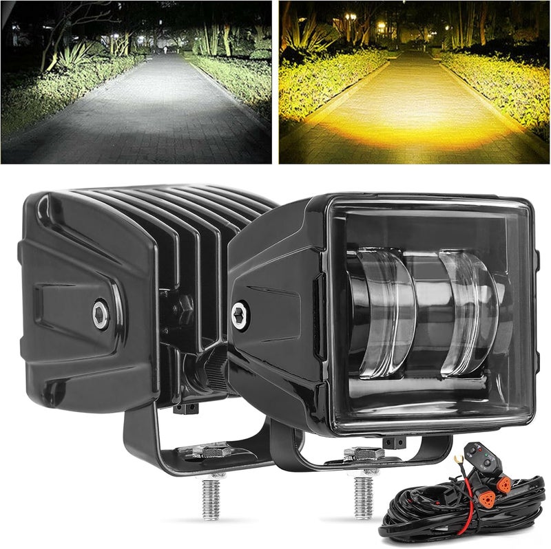 KARSAM 3-Inch 40W Dual Color LED Pod Lights with DT Plug Wiring Harness for Offroad Vehicles - Image 1
