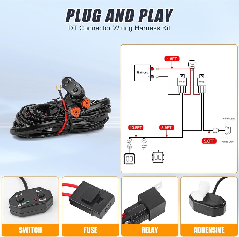 KARSAM 3-Inch 40W Dual Color LED Pod Lights with DT Plug Wiring Harness for Offroad Vehicles - Image 3