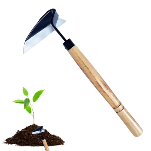 HASTHIP® Weeder Hand Tool, 32.5cm Steel Blade with Wooden Handle, Durable Handheld Weed Remover for Lawn, Portable Weed Puller, Flower Bed & Soil Cultivation - Image 1