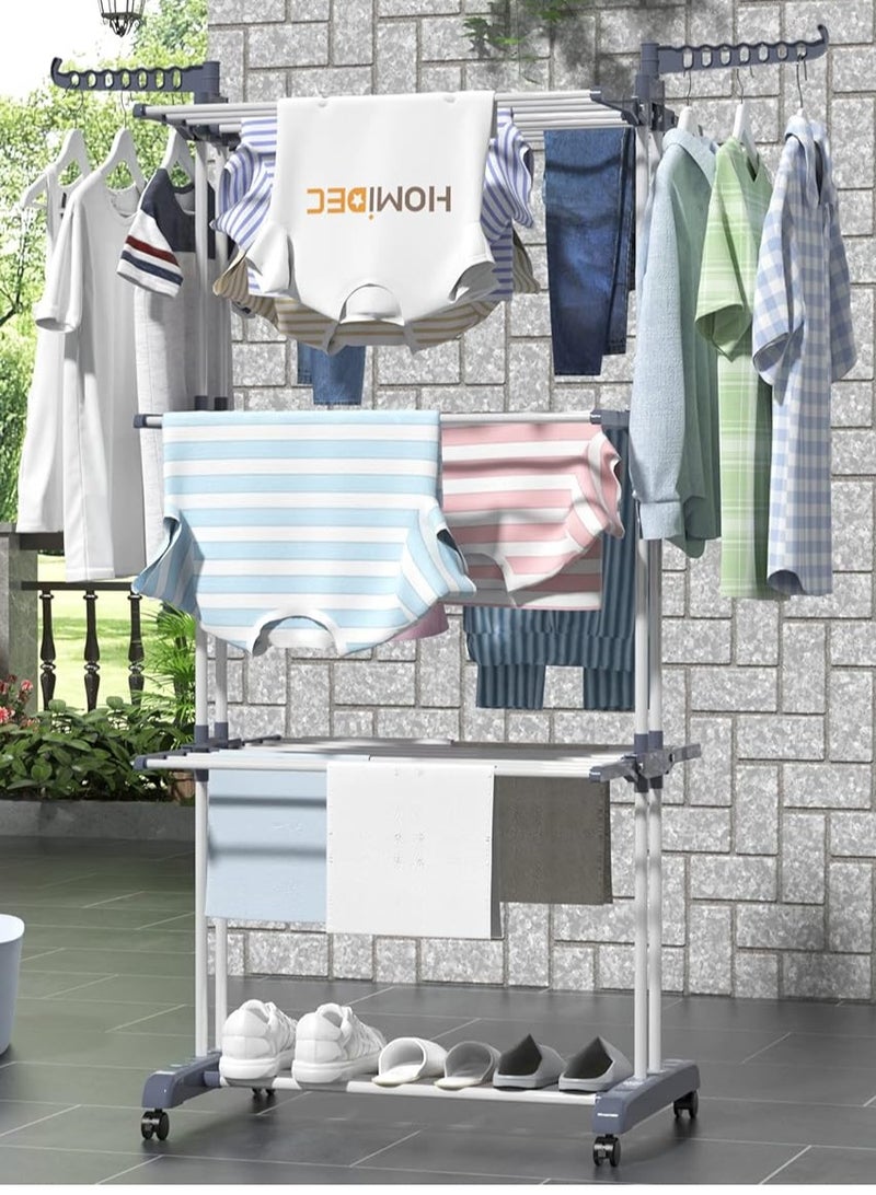 Clothes Drying Rack, Oversized 4-Tier(67.7" High) Foldable Stainless Steel Movable Drying Rack with 4 castors, 24 Drying Poles & 14 Hooks for Bed Linen, Clothing, Grey Brand: Generic  - Image 2