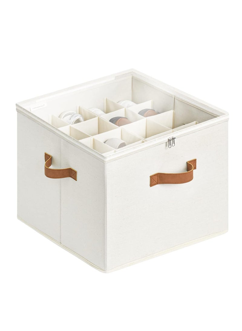 KASTWAVE 1-Pack Shoe Organizer for Closet, Large Shoe Box Storage,  Fabric Shoe Storage Bins with Clear Cover, Adjustable Dividers for Shoe Storage, Fits 16 Pairs, Beige - Image 1