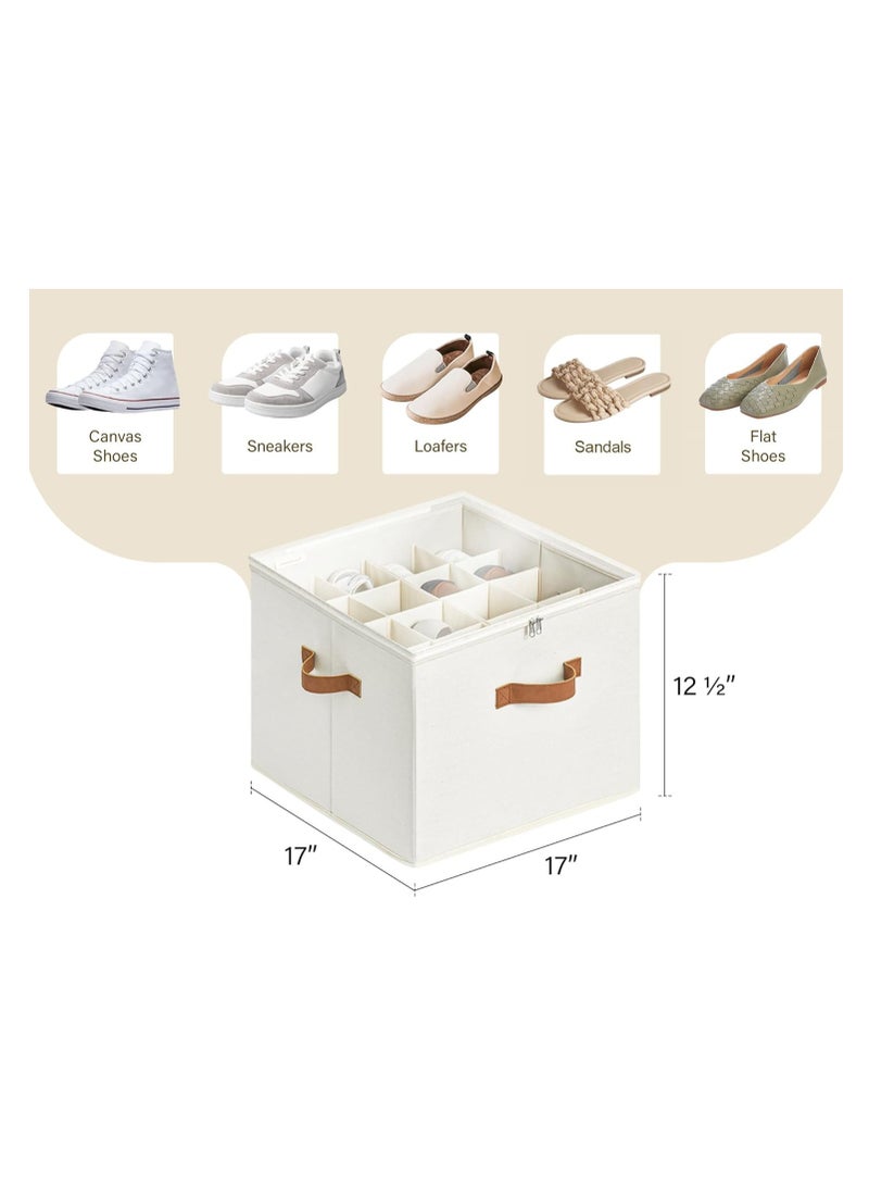 KASTWAVE 1-Pack Shoe Organizer for Closet, Large Shoe Box Storage,  Fabric Shoe Storage Bins with Clear Cover, Adjustable Dividers for Shoe Storage, Fits 16 Pairs, Beige - Image 2