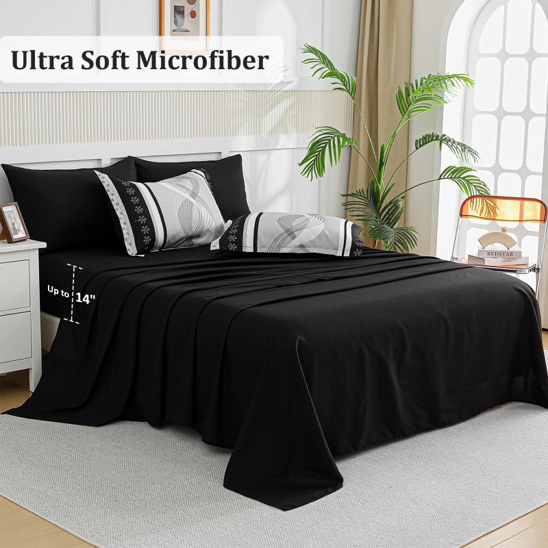 Anibedding Black Comforter Set King Size,8 Pieces Boho Bed in a Bag Patchwork Striped Comforter Set, Soft Microfiber Bedding Set for All Season(104"Ã—90") - Image 4