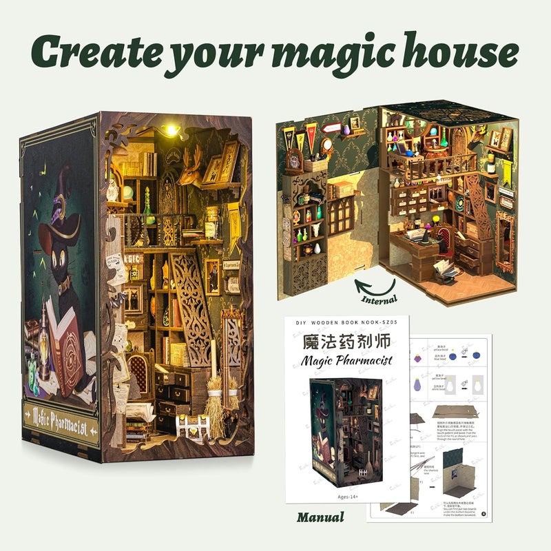 CUTEBEE Book Nook Kit, DIY Booknook Miniature House Tiny House 3D Wooden Puzzle Dollhouse Kit for Adults and Teens, Bookshelf Insert Decor, DIY Craft Gift Model Build - Image 5