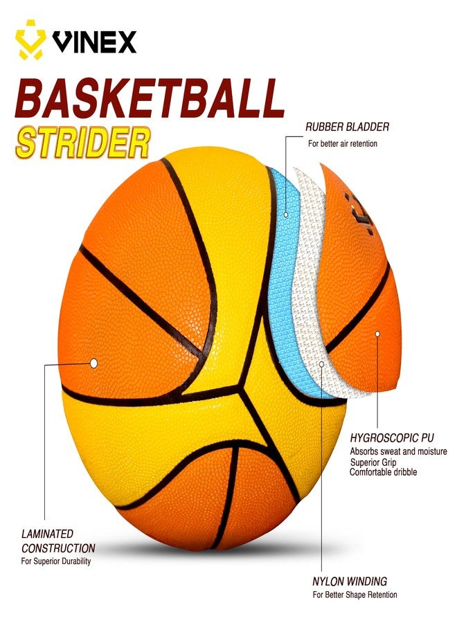 Vinex Strider Basketball Size 7 – Hygroscopic PU Material, Waterproof, Superior Grip, Butyl Bladder, Laminated, Nylon Winding – Indoor & Outdoor Play - Image 2